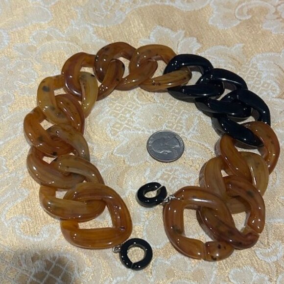 ANGELA CAPUTI Italy Amber & Black Resin Large Chunky Choker NECKLACE - Picture 7 of 8